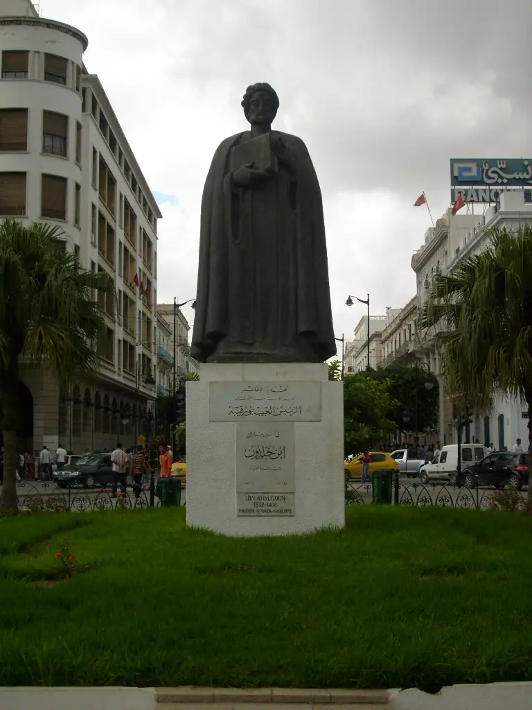 Ibn Khaldun: Statue of Ibn Khaldun in Tunis, the pioneering historian born in the city in 1332.