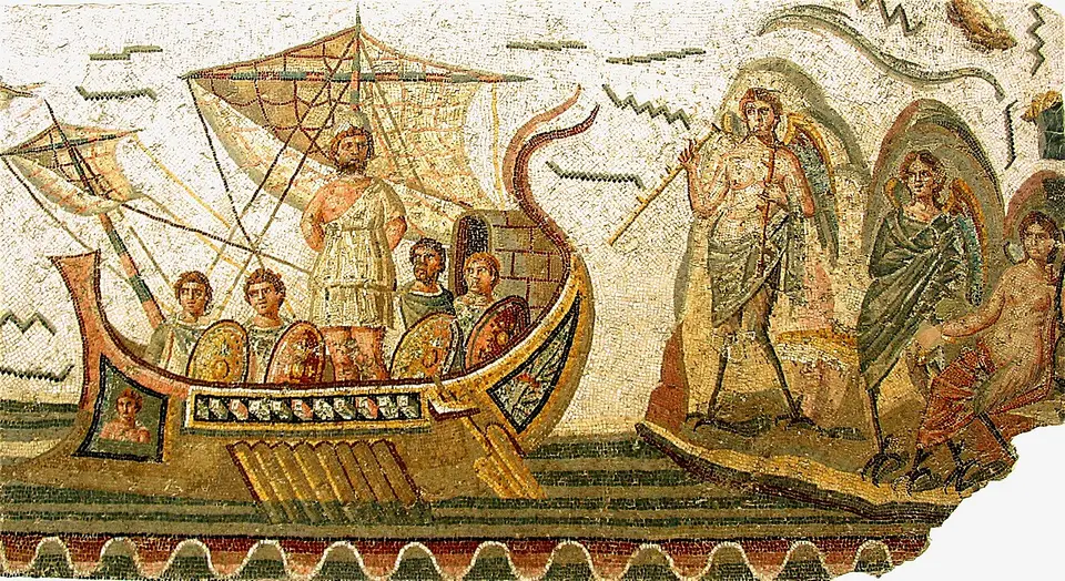 Bardo mosaic: Odysseus and the Sirens, a Roman mosaic from Roman Africa, now in the Bardo Museum, Tunis.